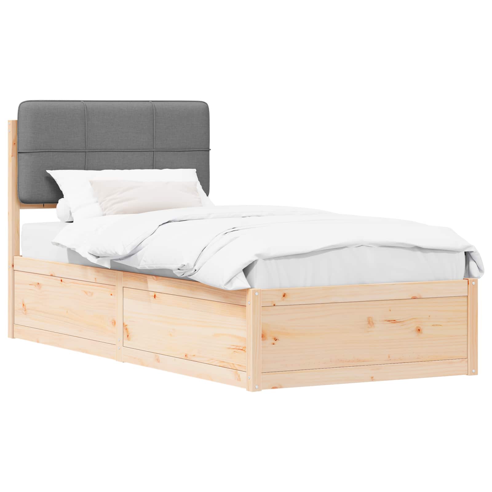 vidaXL Ramka łóżka z tapicerowanym wezgłowiem Jasnoszary 75 x 190 cm