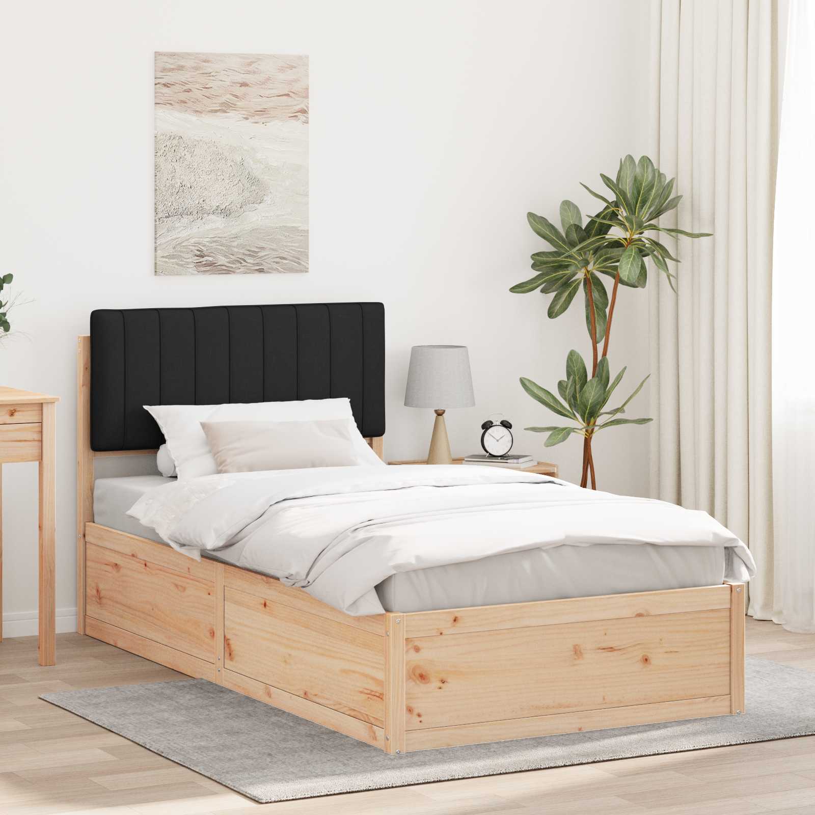 vidaXL Ramka łóżka z tapicerowanym wezgłowiem Czarny 100 x 200 cm