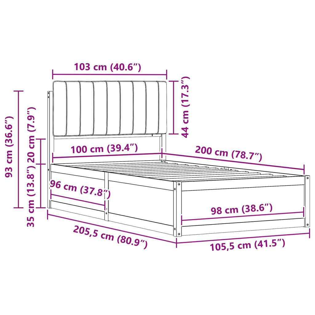 vidaXL Ramka łóżka z tapicerowanym wezgłowiem Jasnoszary 100 x 200 cm