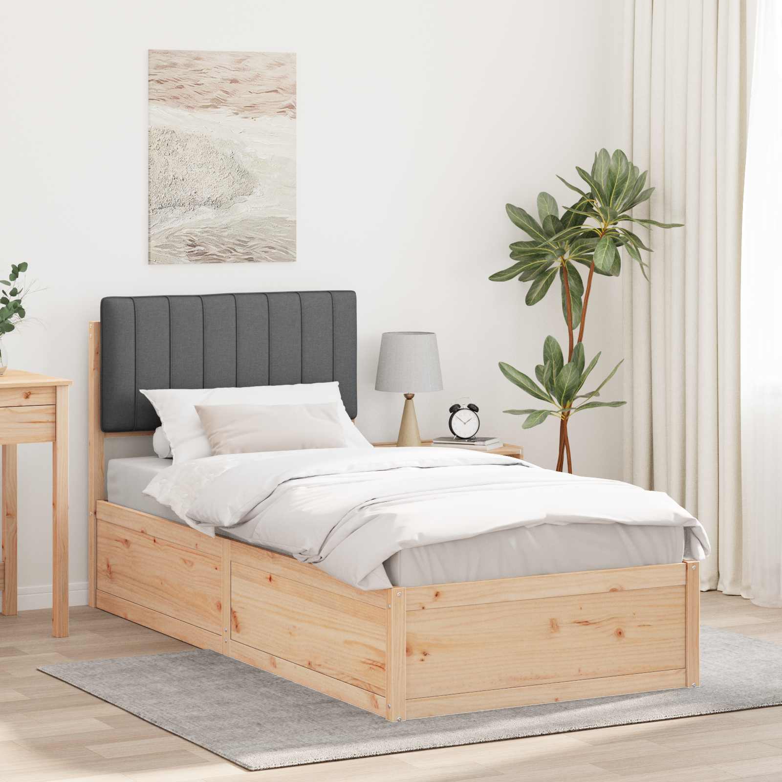 vidaXL Ramka łóżka z tapicerowanym wezgłowiem Ciemnoszary 90 x 200 cm