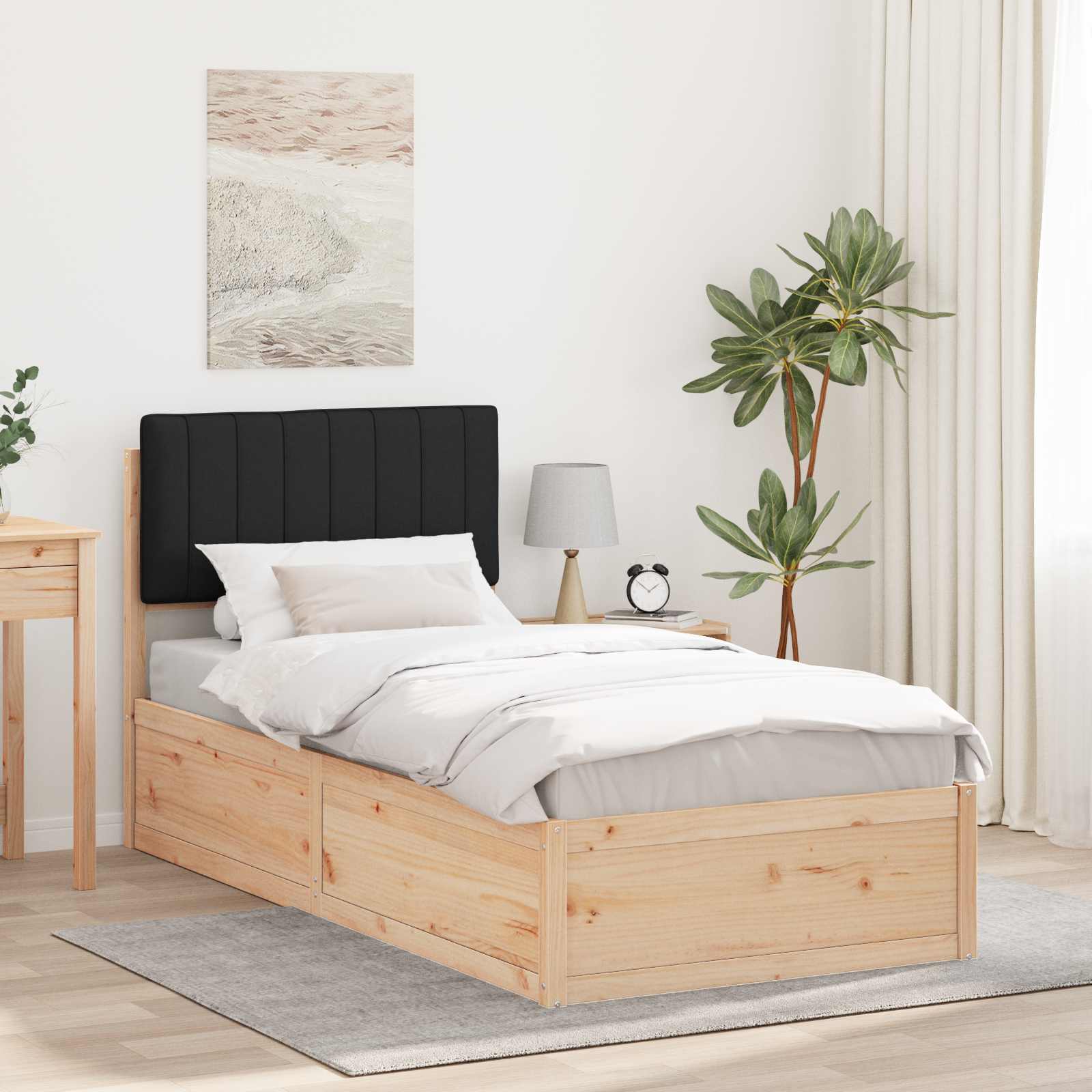 vidaXL Ramka łóżka z tapicerowanym wezgłowiem Czarny 90 x 200 cm
