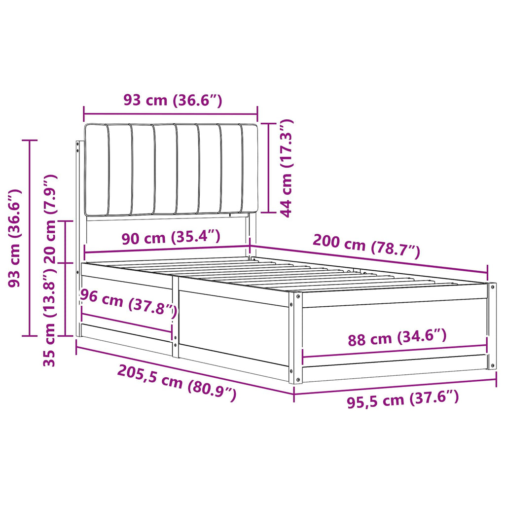 vidaXL Ramka łóżka z tapicerowanym wezgłowiem Ciemnoszary 90 x 200 cm
