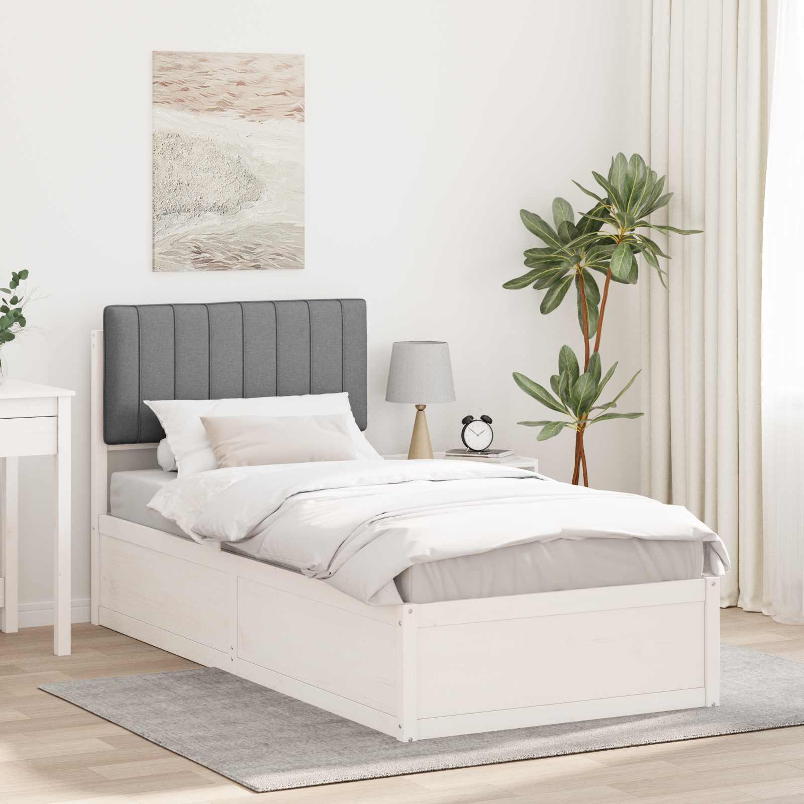 vidaXL Ramka łóżka z tapicerowanym wezgłowiem Jasnoszary 90 x 200 cm