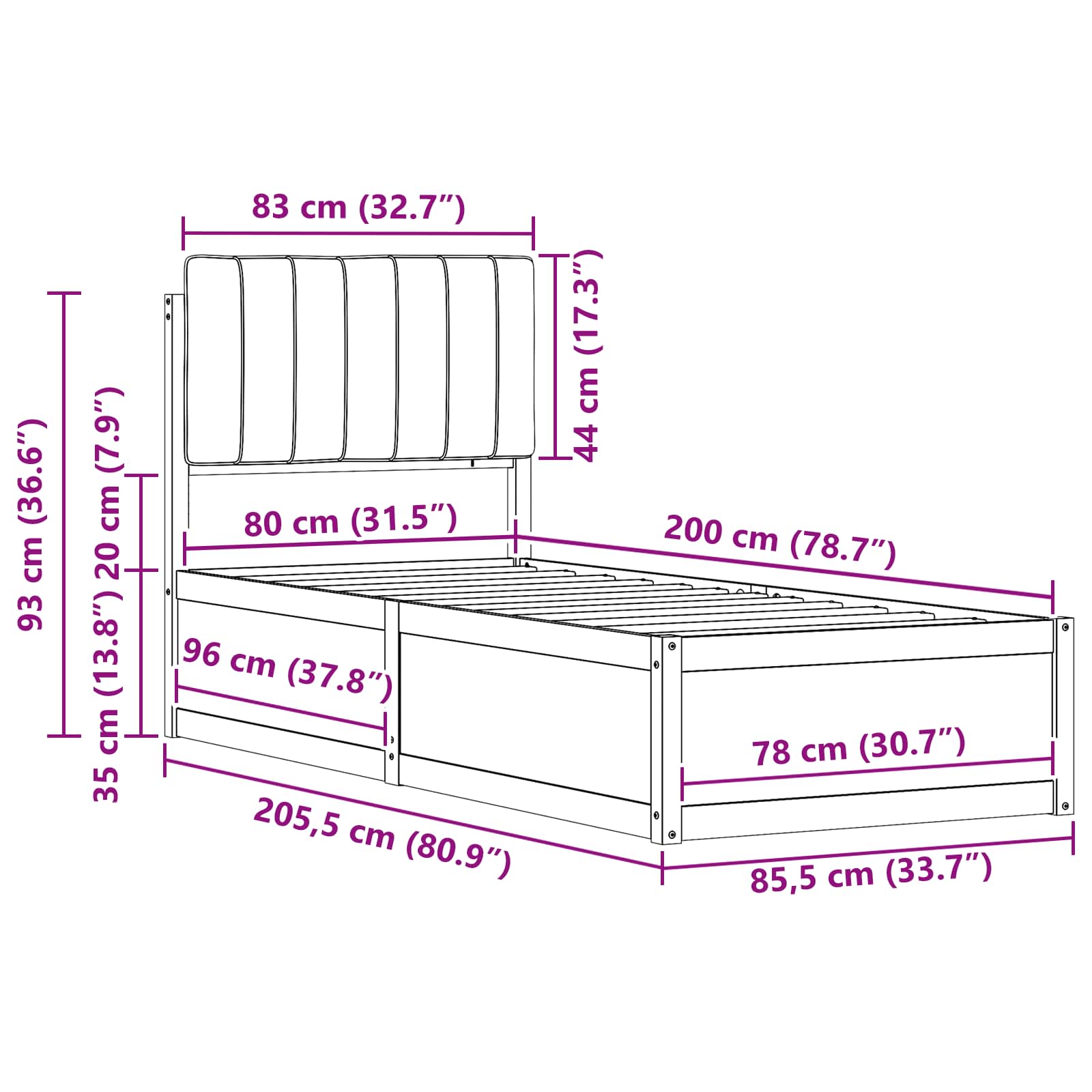 vidaXL Ramka łóżka z tapicerowanym wezgłowiem Ciemnoszary 80 x 200 cm