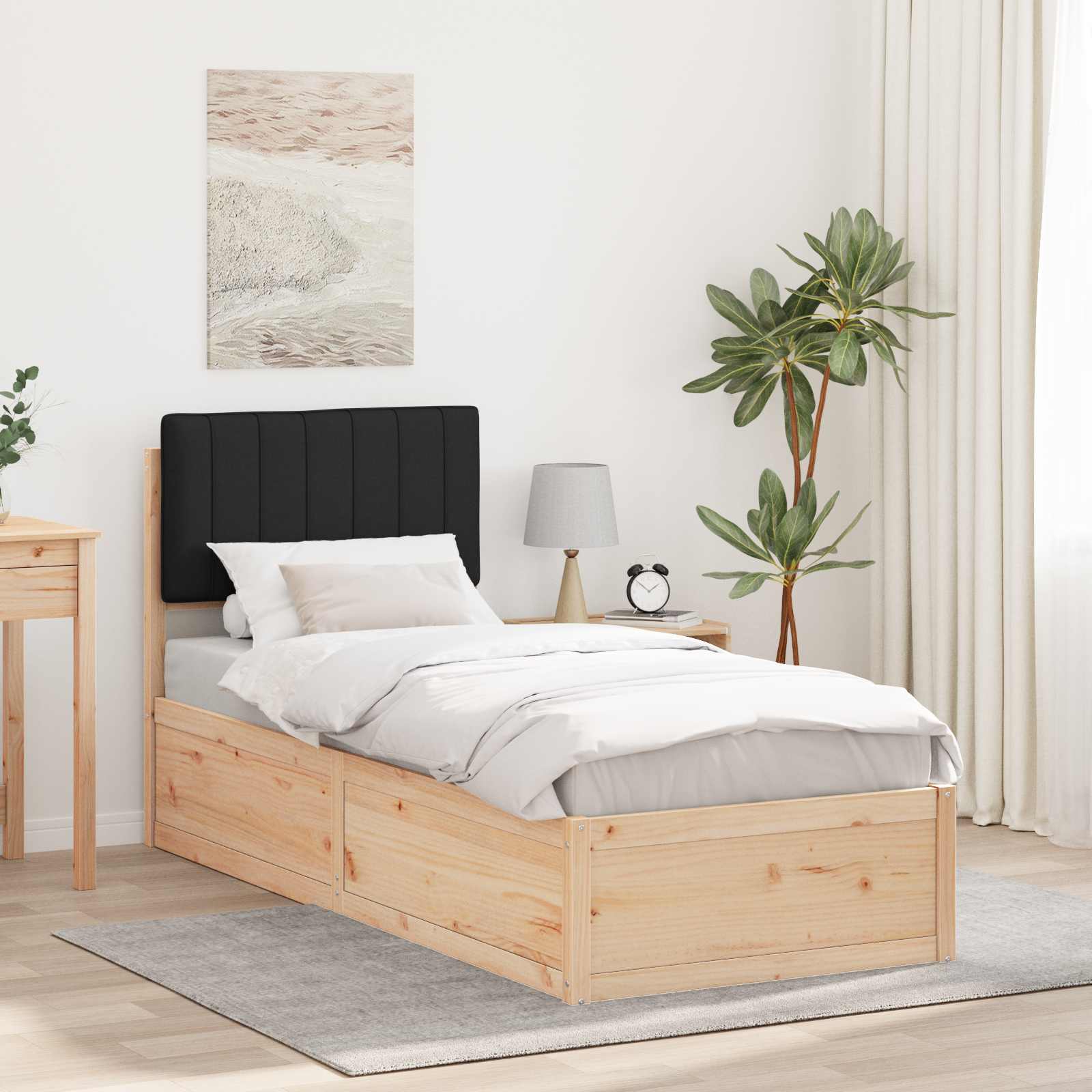 vidaXL Ramka łóżka z tapicerowanym wezgłowiem Czarny 80 x 200 cm