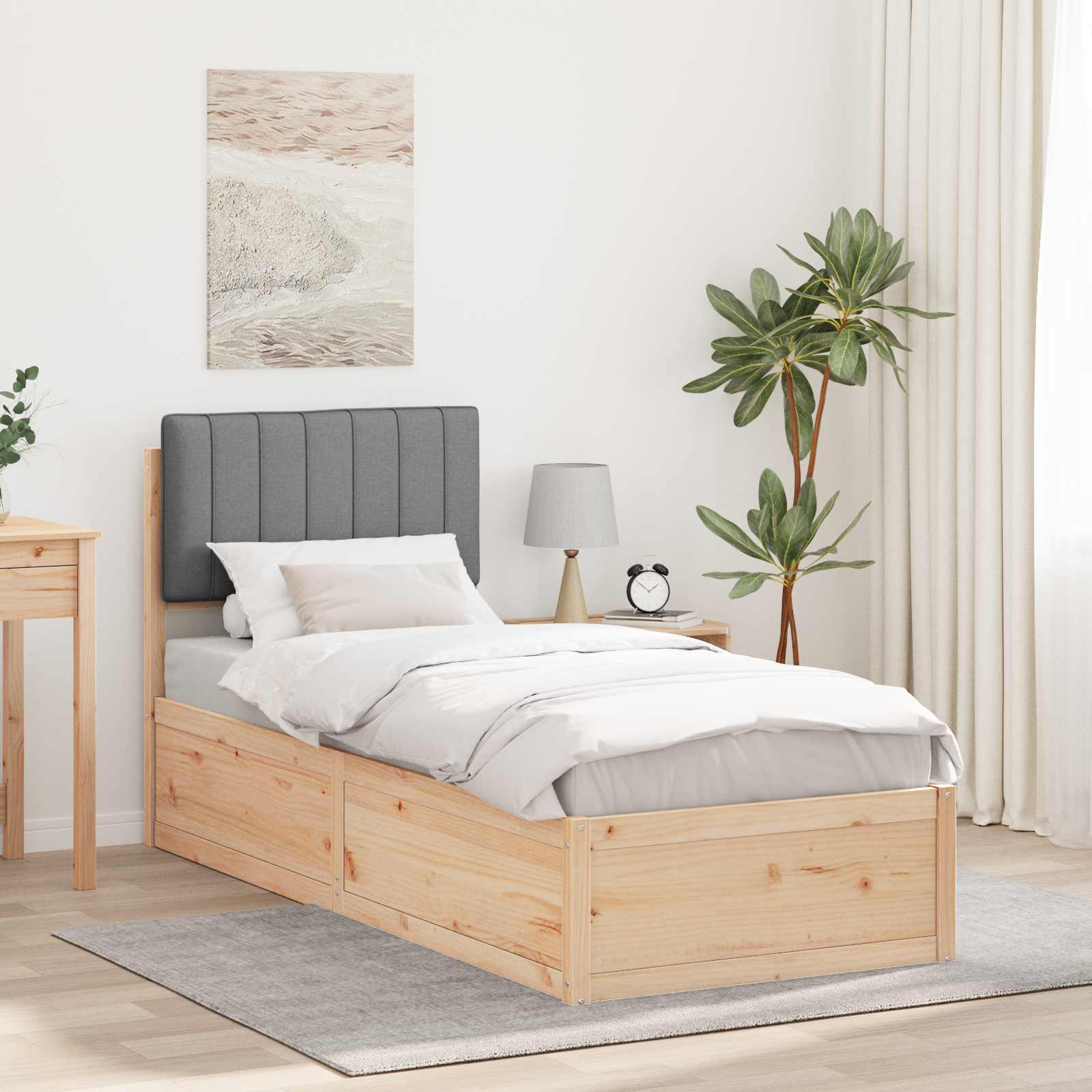 vidaXL Ramka łóżka z tapicerowanym wezgłowiem Jasnoszary 75 x 190 cm