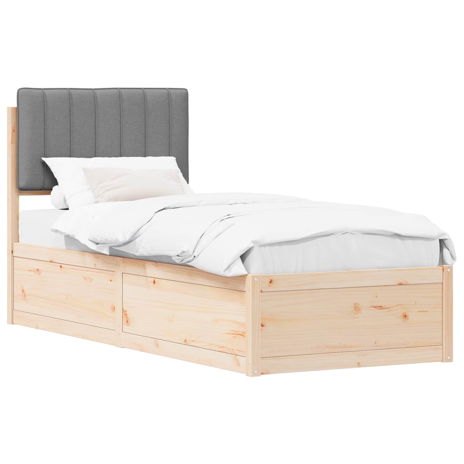 vidaXL Ramka łóżka z tapicerowanym wezgłowiem Jasnoszary 75 x 190 cm