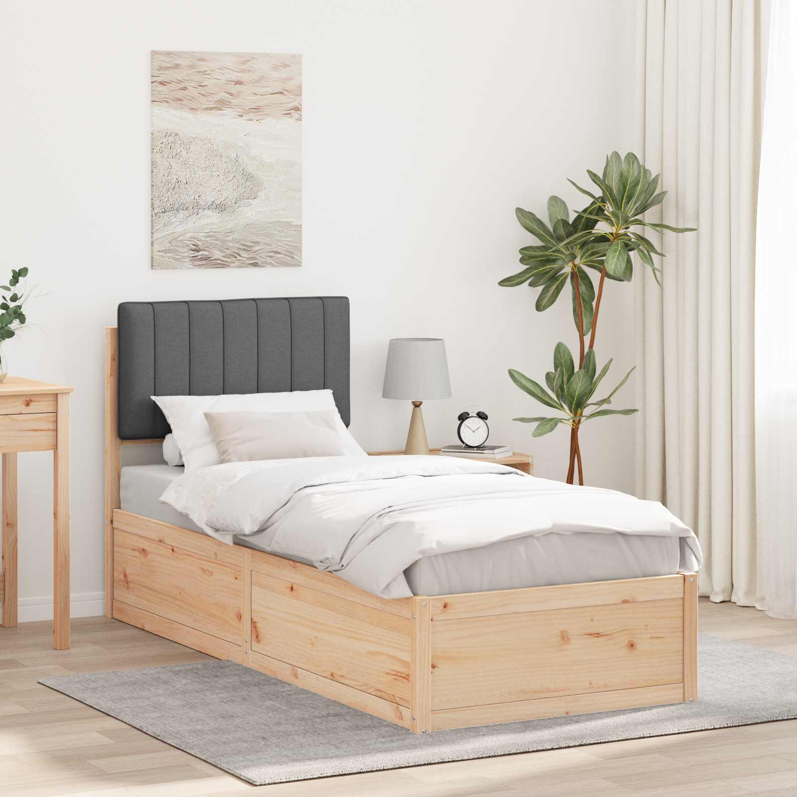 vidaXL Ramka łóżka z tapicerowanym wezgłowiem Ciemnoszary 75 x 190 cm