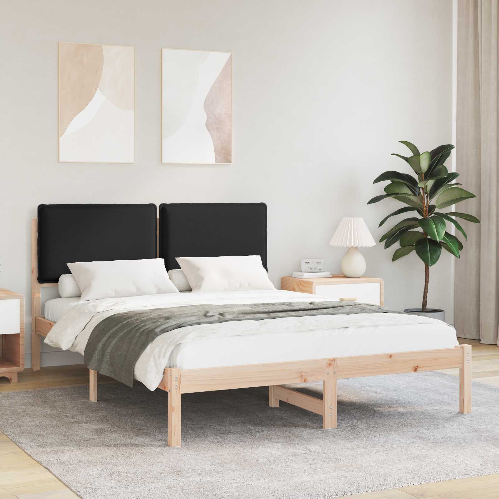 vidaXL Ramka łóżka z tapicerowanym wezgłowiem Czarny 150 x 200 cm