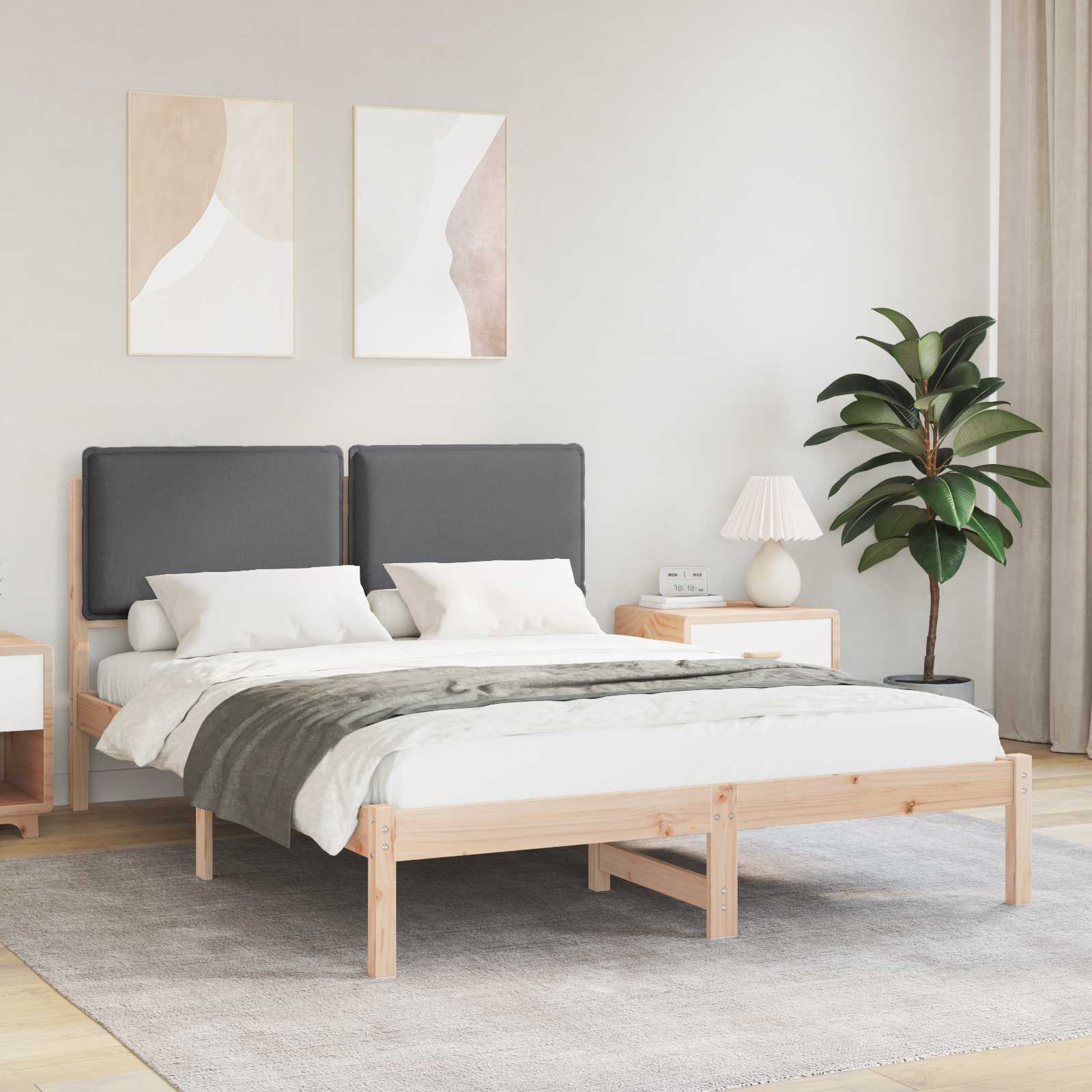 vidaXL Ramka łóżka z tapicerowanym wezgłowiem Ciemnoszary 140 x 200 cm