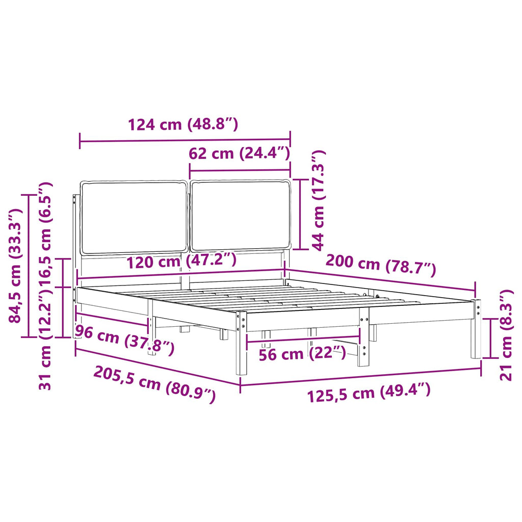 vidaXL Ramka łóżka z tapicerowanym wezgłowiem Jasnoszary 120 x 200 cm