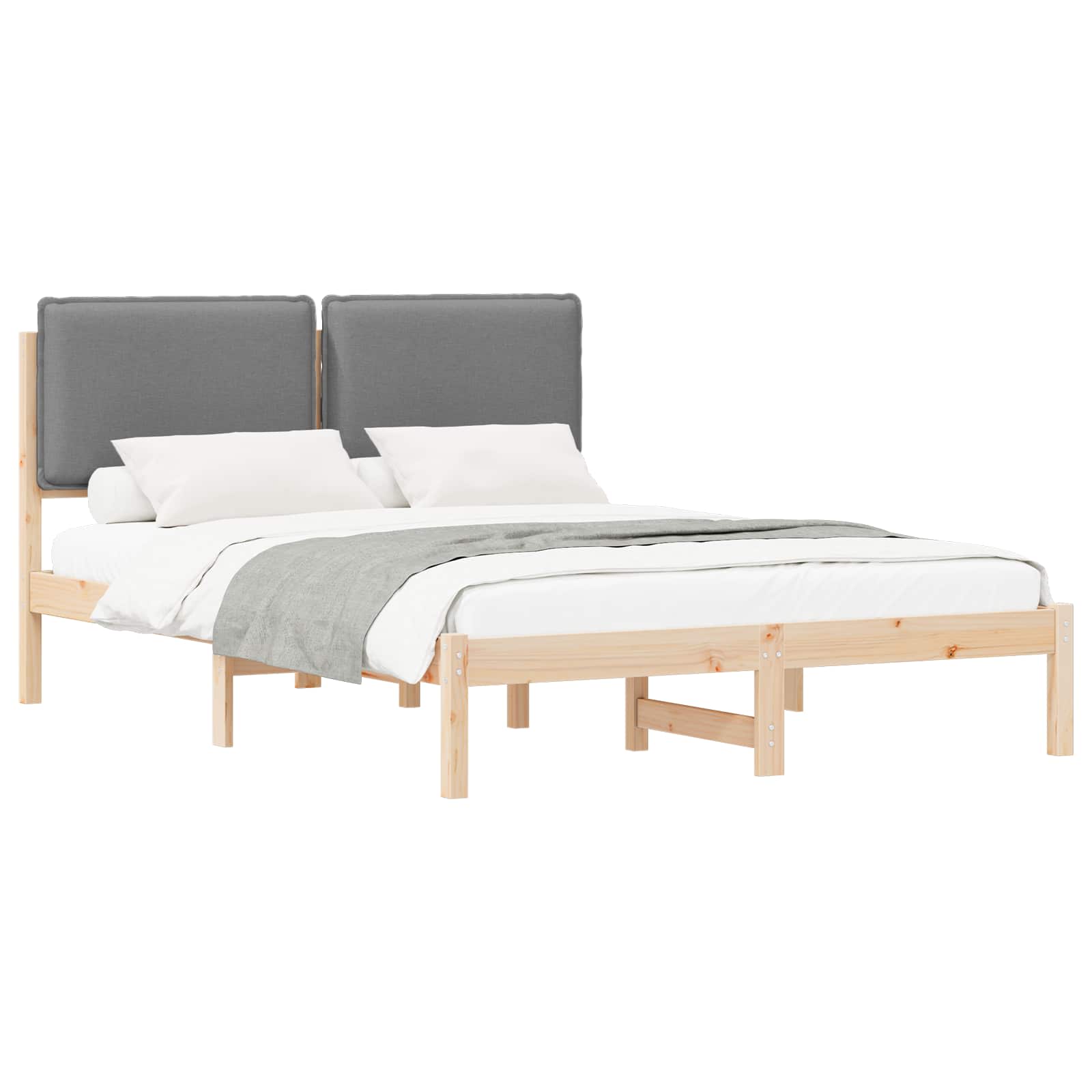 vidaXL Ramka łóżka z tapicerowanym wezgłowiem Jasnoszary 140 x 190 cm