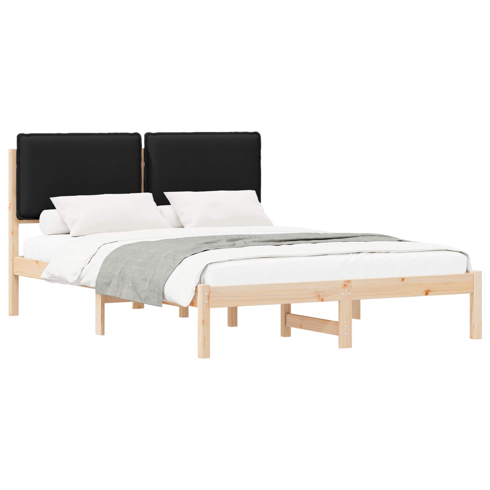 vidaXL Ramka łóżka z tapicerowanym wezgłowiem Czarny 140 x 190 cm