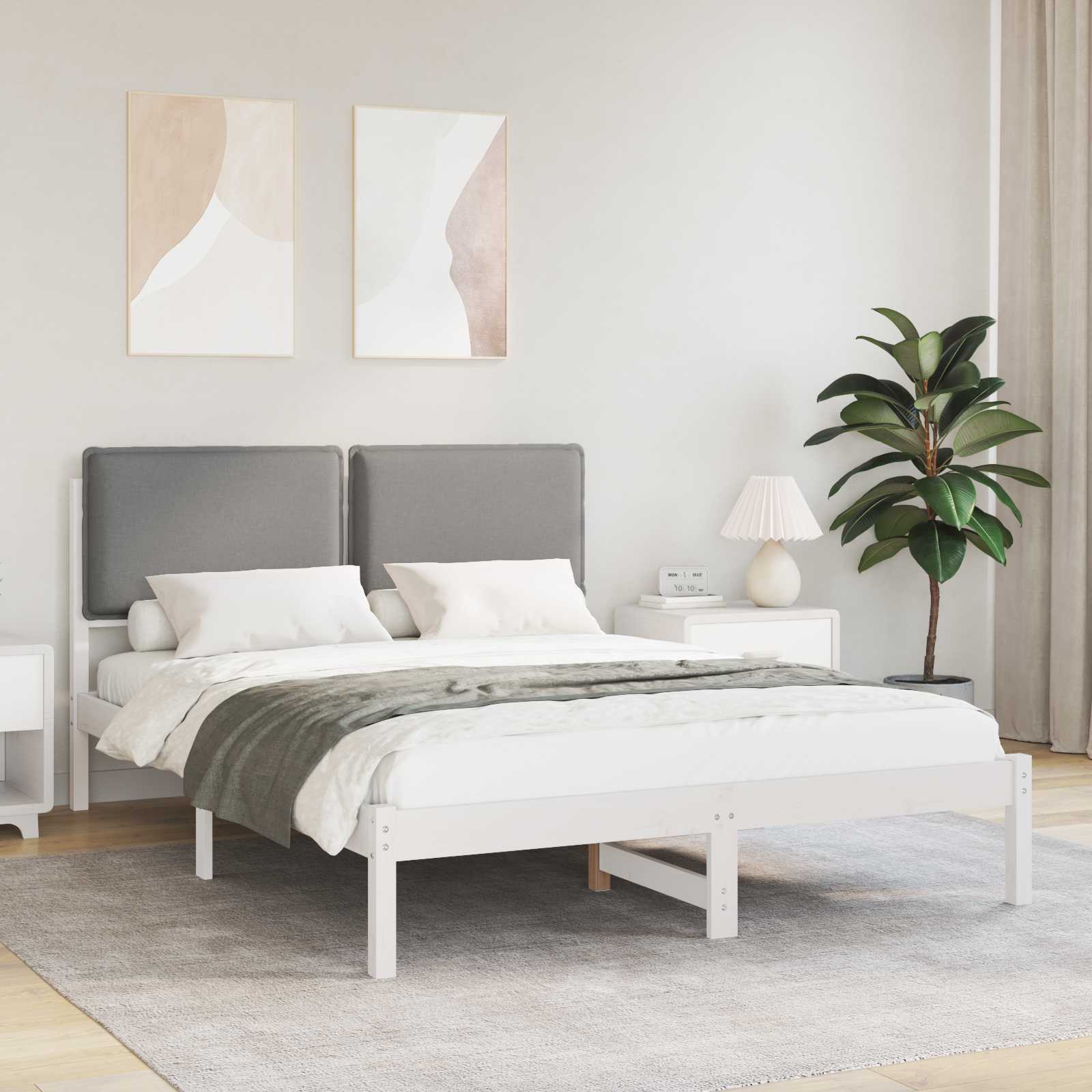 vidaXL Ramka łóżka z tapicerowanym wezgłowiem Jasnoszary 140 x 190 cm