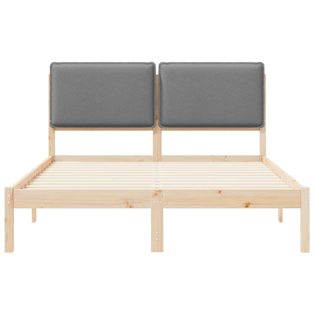 vidaXL Ramka łóżka z tapicerowanym wezgłowiem Jasnoszary 135 x 190 cm