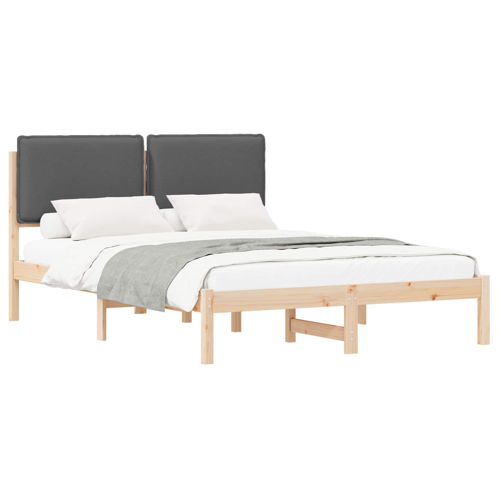 vidaXL Ramka łóżka z tapicerowanym wezgłowiem Ciemnoszary 135 x 190 cm