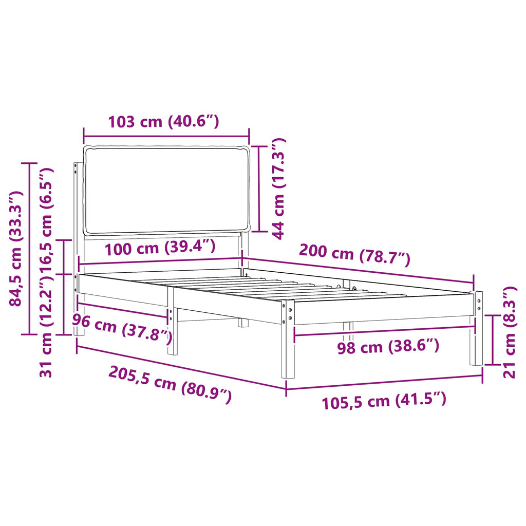 vidaXL Ramka łóżka z tapicerowanym wezgłowiem Ciemnoszary 100 x 200 cm