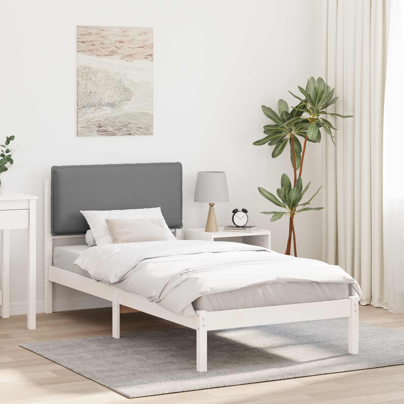 vidaXL Ramka łóżka z tapicerowanym wezgłowiem Jasnoszary 90 x 200 cm