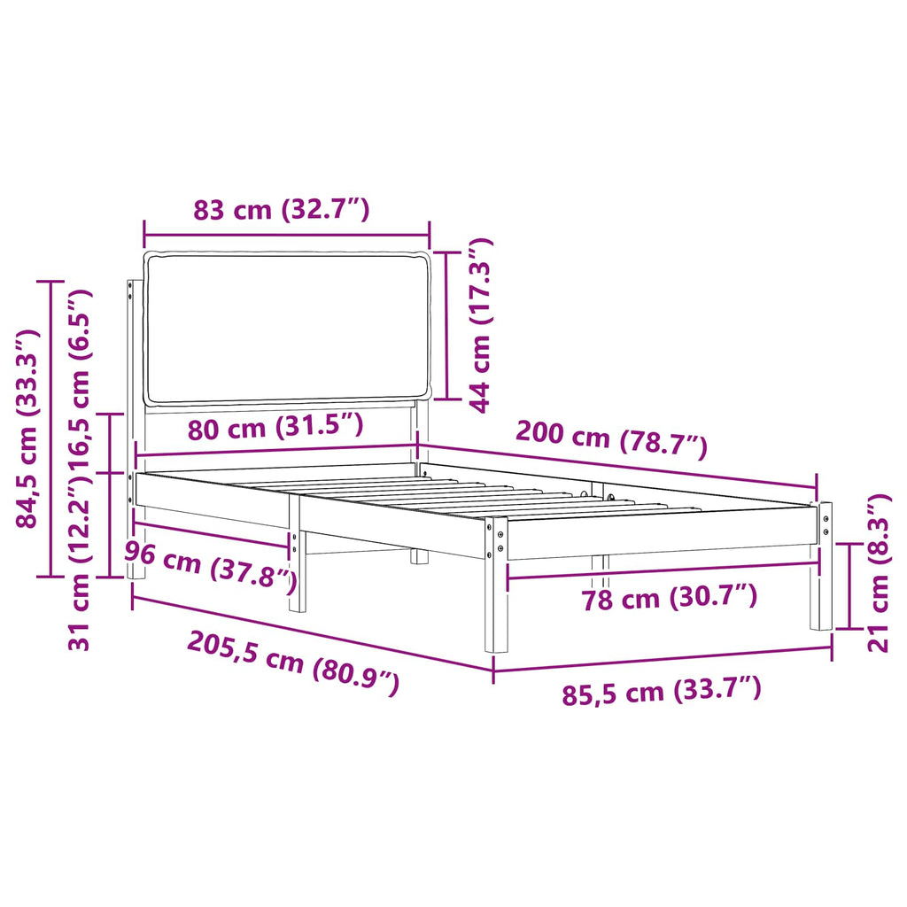 vidaXL Ramka łóżka z tapicerowanym wezgłowiem Jasnoszary 80 x 200 cm