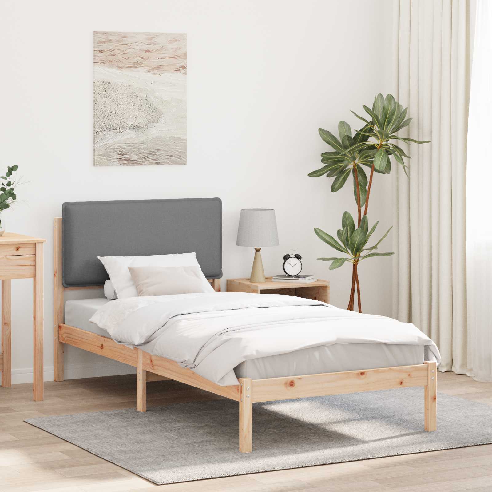vidaXL Ramka łóżka z tapicerowanym wezgłowiem Jasnoszary 90 x 190 cm