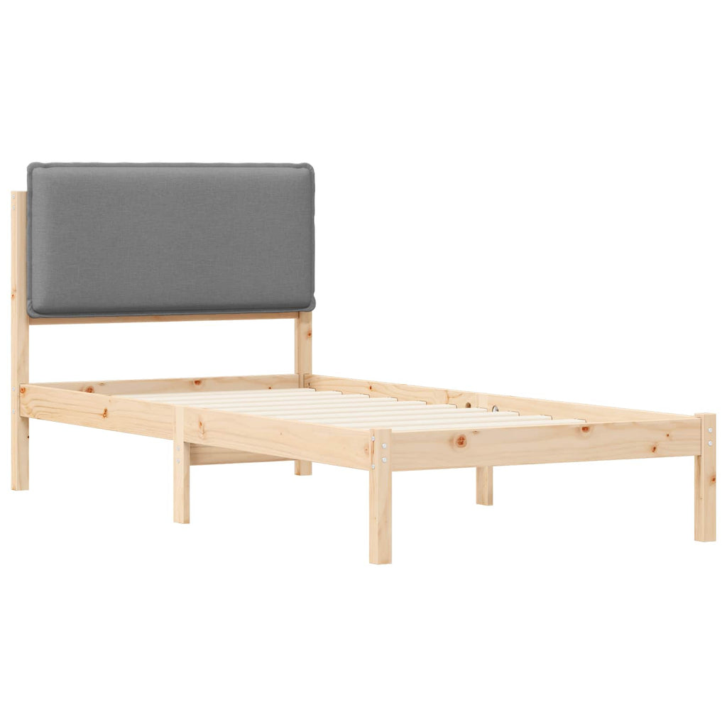 vidaXL Ramka łóżka z tapicerowanym wezgłowiem Jasnoszary 90 x 190 cm