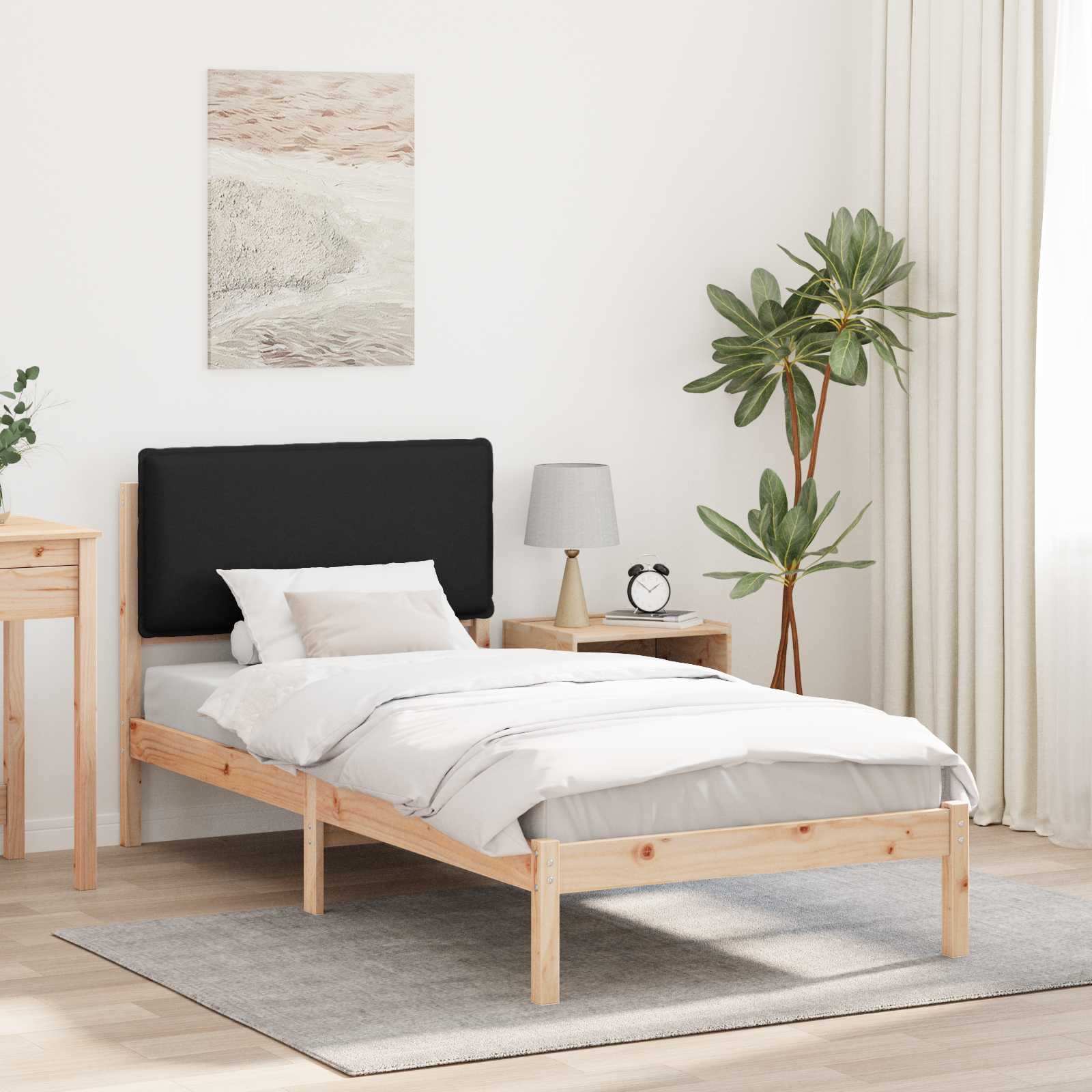 vidaXL Ramka łóżka z tapicerowanym wezgłowiem Czarny 90 x 190 cm