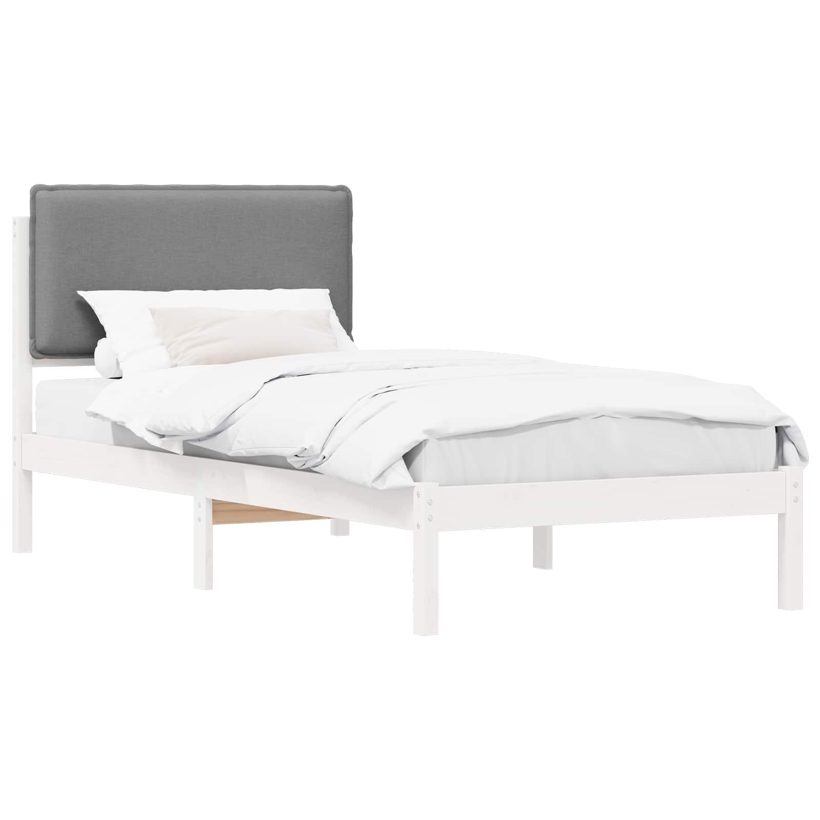 vidaXL Ramka łóżka z tapicerowanym wezgłowiem Jasnoszary 90 x 190 cm