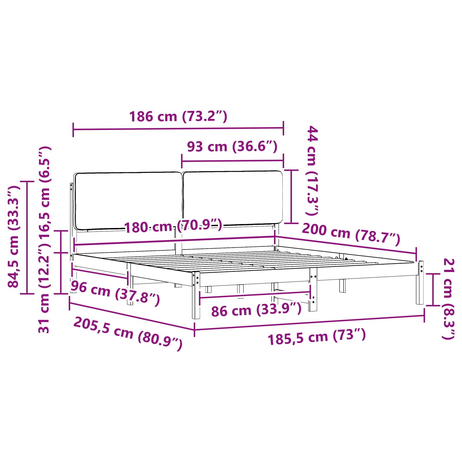 vidaXL Ramka łóżka z tapicerowanym wezgłowiem Jasnoszary 180 x 200 cm