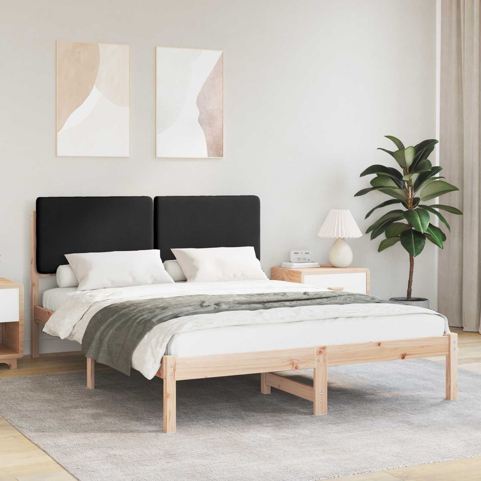 vidaXL Ramka łóżka z tapicerowanym wezgłowiem Czarny 160 x 200 cm