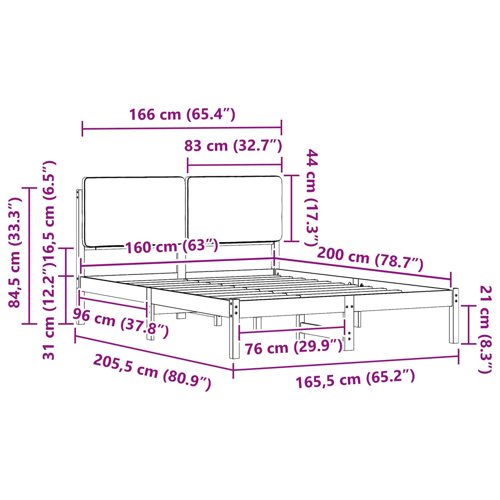 vidaXL Ramka łóżka z tapicerowanym wezgłowiem Ciemnoszary 160 x 200 cm