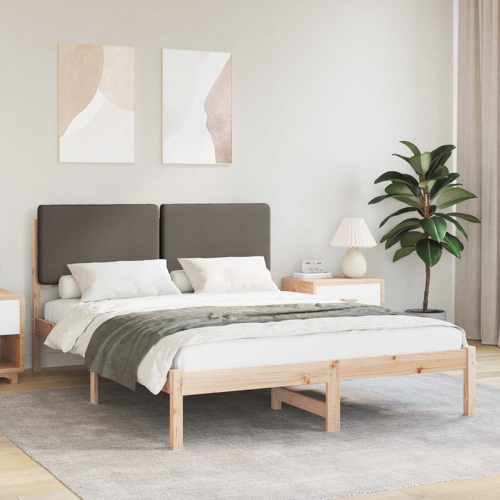 vidaXL Ramka łóżka z tapicerowanym wezgłowiem Ciemnoszary 140 x 200 cm