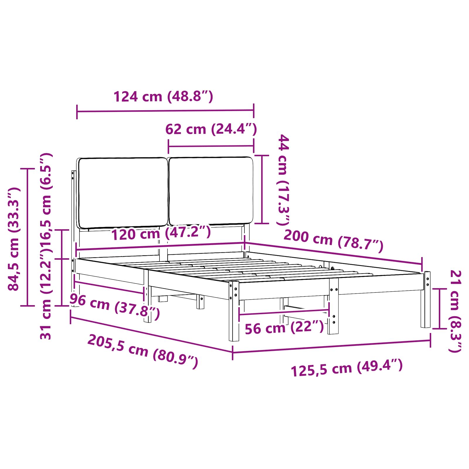 vidaXL Ramka łóżka z tapicerowanym wezgłowiem Ciemnoszary 120 x 200 cm