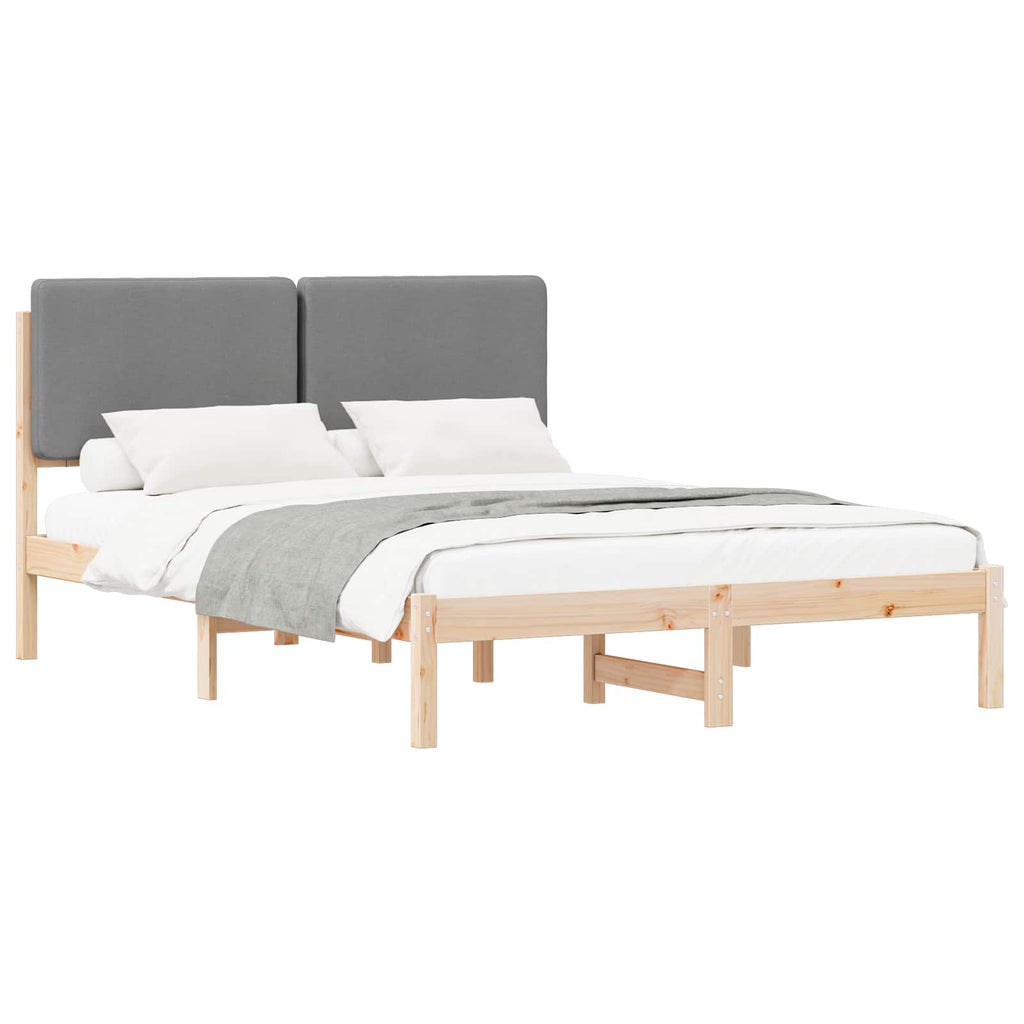 vidaXL Ramka łóżka z tapicerowanym wezgłowiem Jasnoszary 140 x 190 cm
