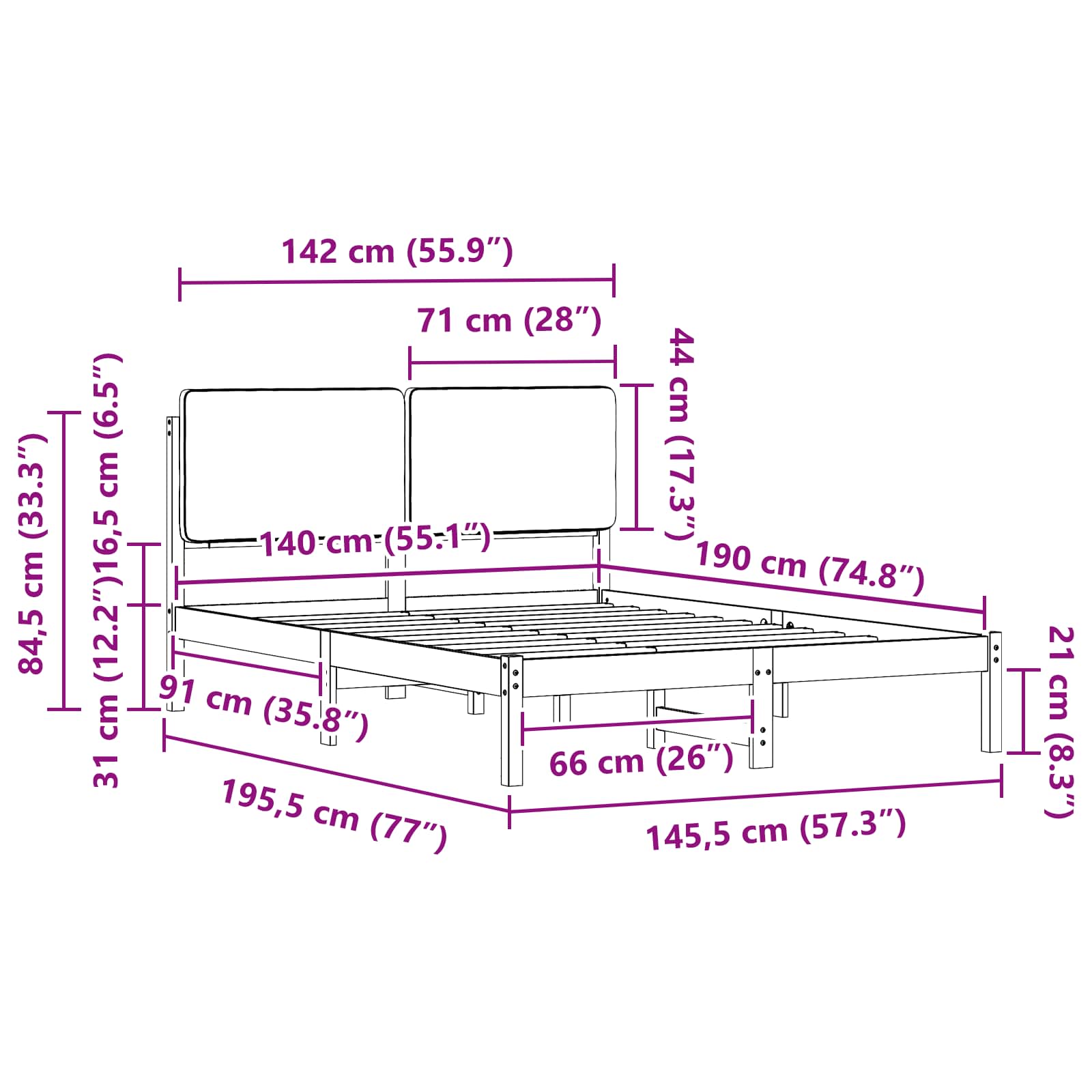 vidaXL Ramka łóżka z tapicerowanym wezgłowiem Ciemnoszary 140 x 190 cm