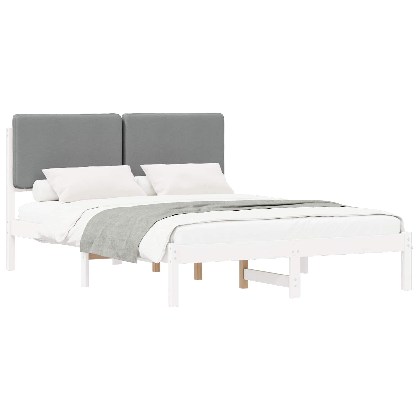 vidaXL Ramka łóżka z tapicerowanym wezgłowiem Jasnoszary 140 x 190 cm