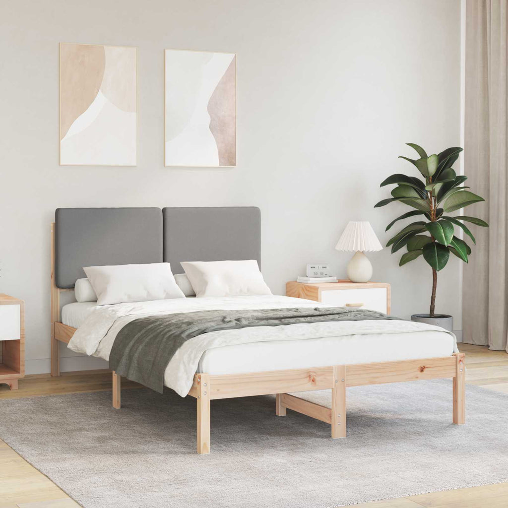 vidaXL Ramka łóżka z tapicerowanym wezgłowiem Jasnoszary 135 x 190 cm