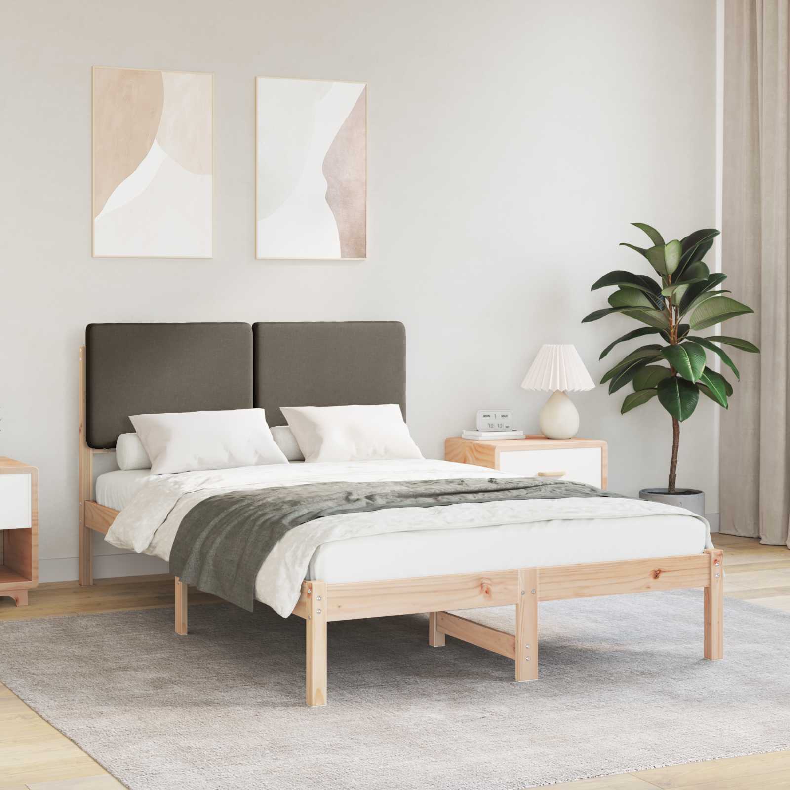 vidaXL Ramka łóżka z tapicerowanym wezgłowiem Ciemnoszary 135 x 190 cm
