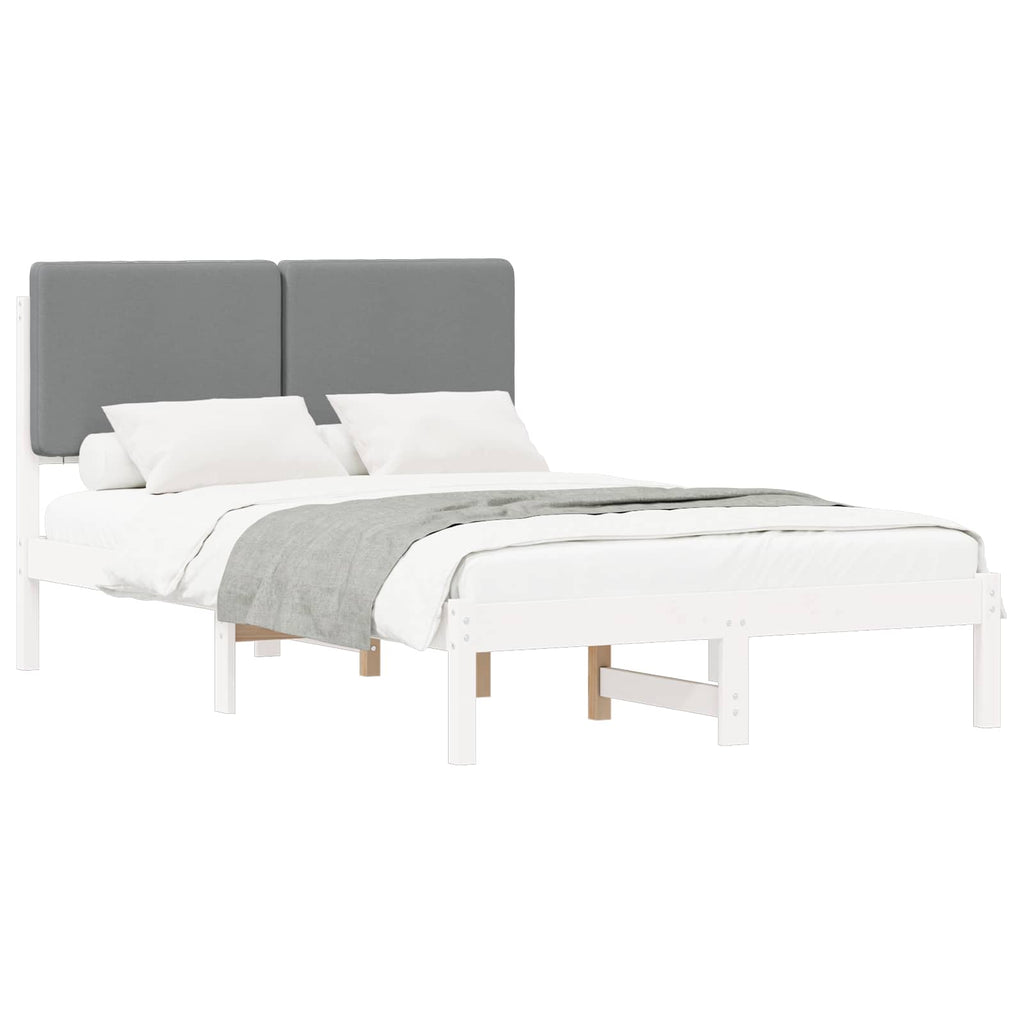 vidaXL Ramka łóżka z tapicerowanym wezgłowiem Jasnoszary 135 x 190 cm