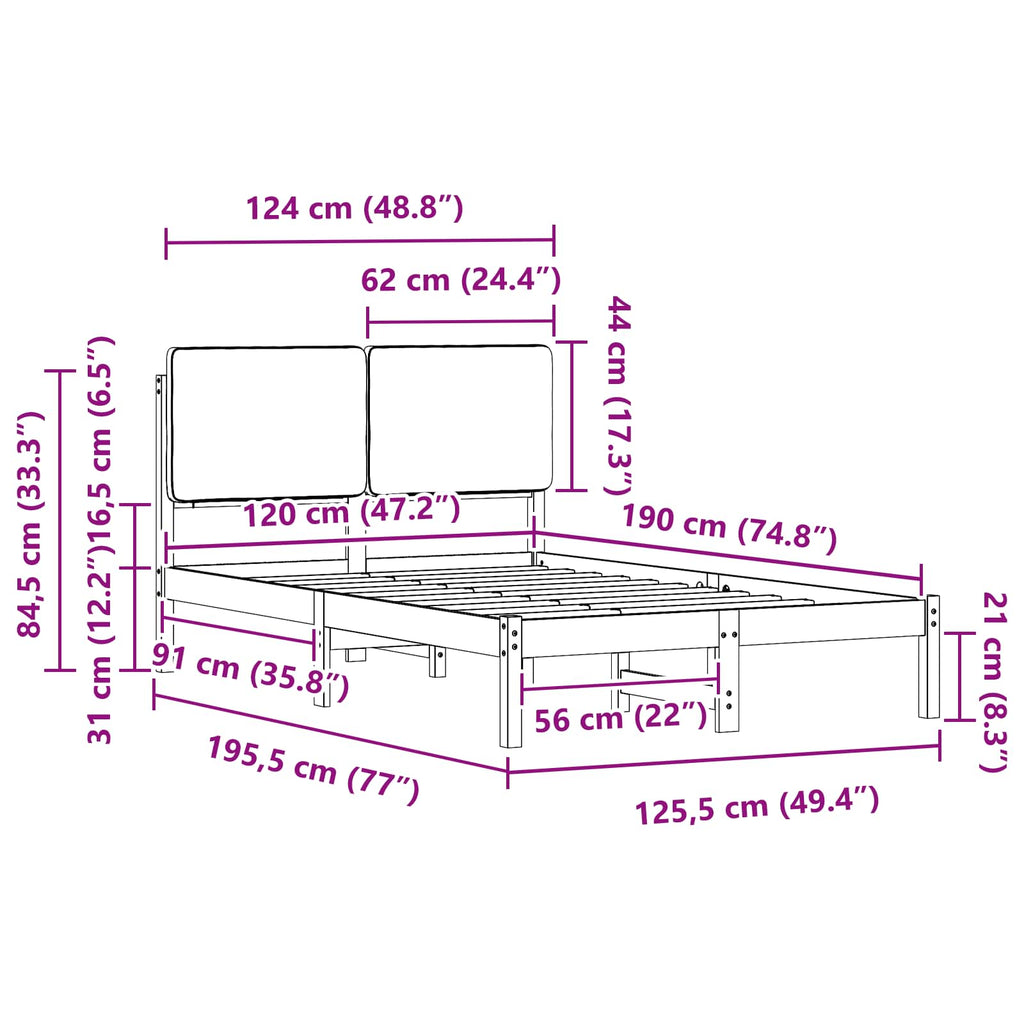 vidaXL Ramka łóżka z tapicerowanym wezgłowiem Czarny 120 x 190 cm