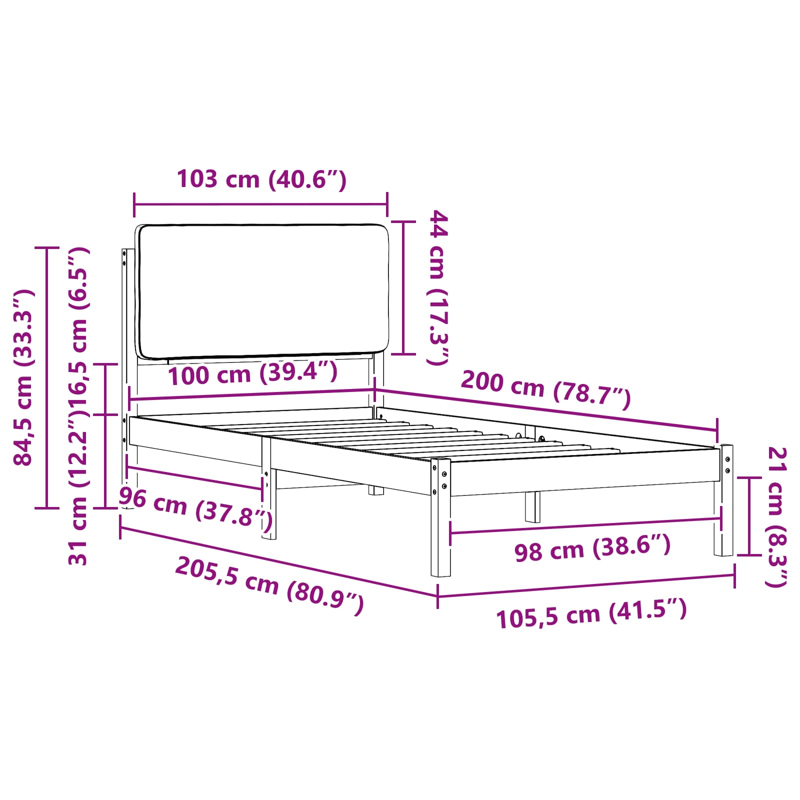 vidaXL Ramka łóżka z tapicerowanym wezgłowiem Ciemnoszary 100 x 200 cm