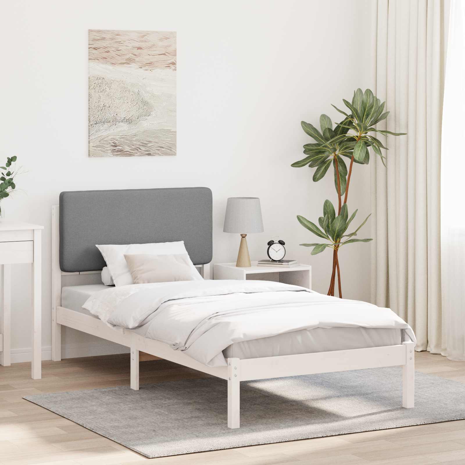 vidaXL Ramka łóżka z tapicerowanym wezgłowiem Jasnoszary 100 x 200 cm