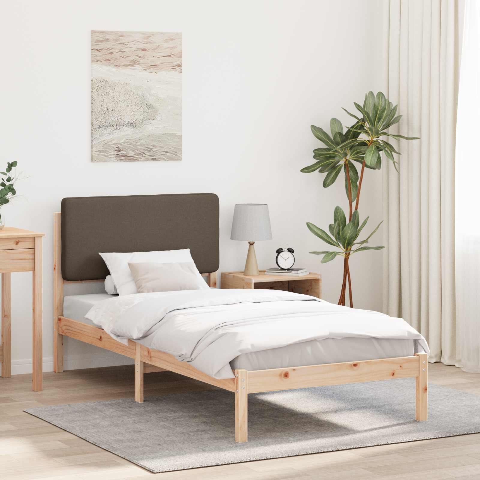 vidaXL Ramka łóżka z tapicerowanym wezgłowiem Ciemnoszary 90 x 190 cm