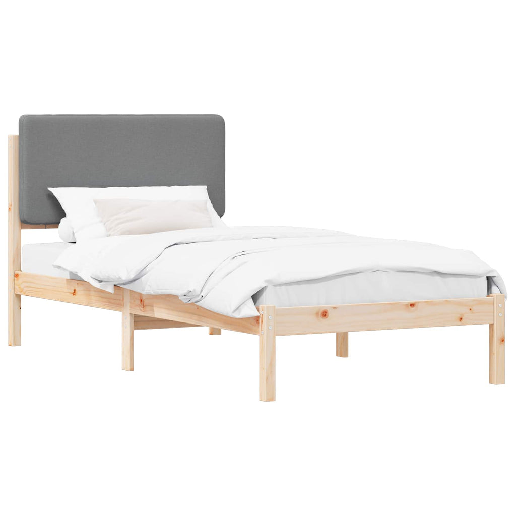 vidaXL Ramka łóżka z tapicerowanym wezgłowiem Jasnoszary 75 x 190 cm