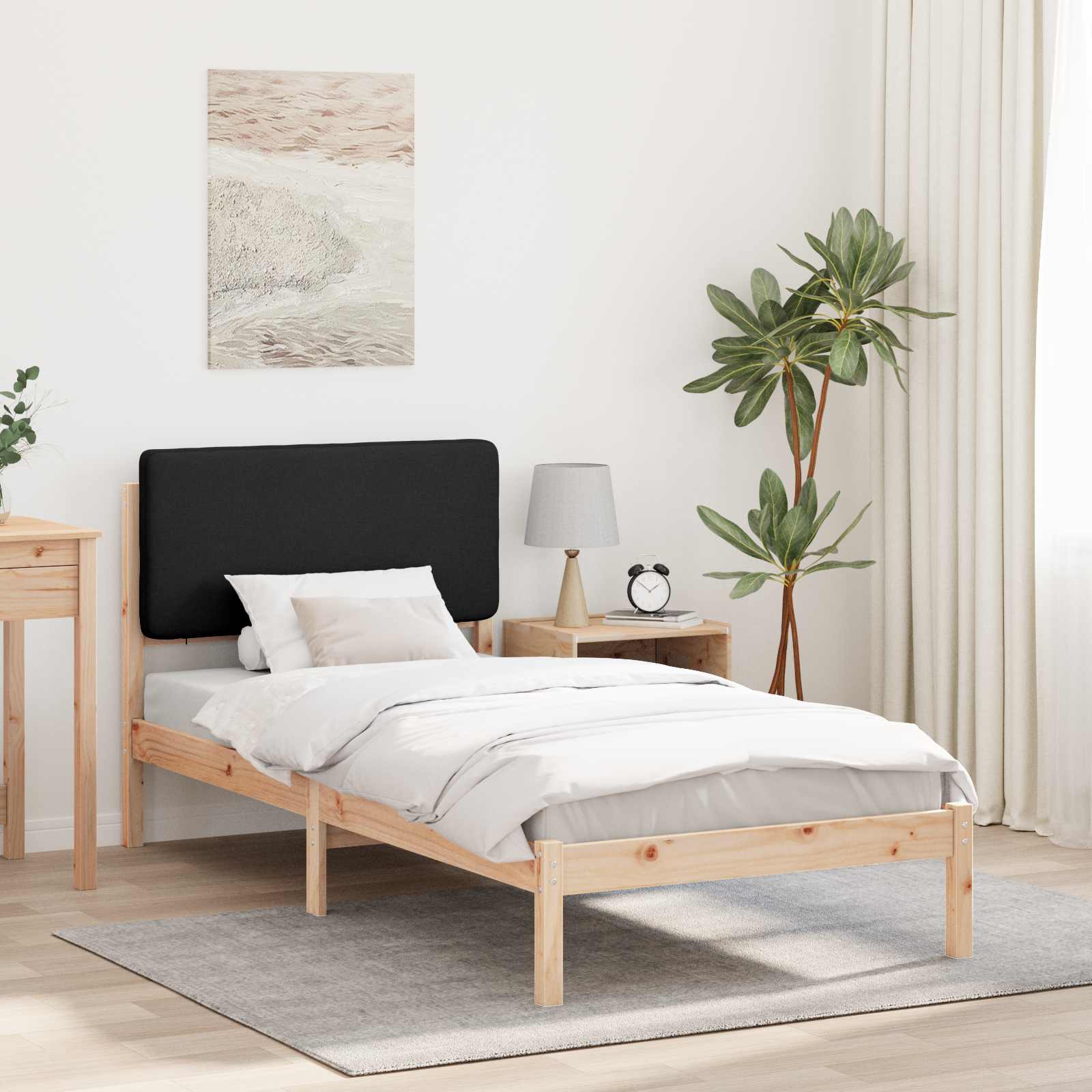 vidaXL Ramka łóżka z tapicerowanym wezgłowiem Czarny 75 x 190 cm