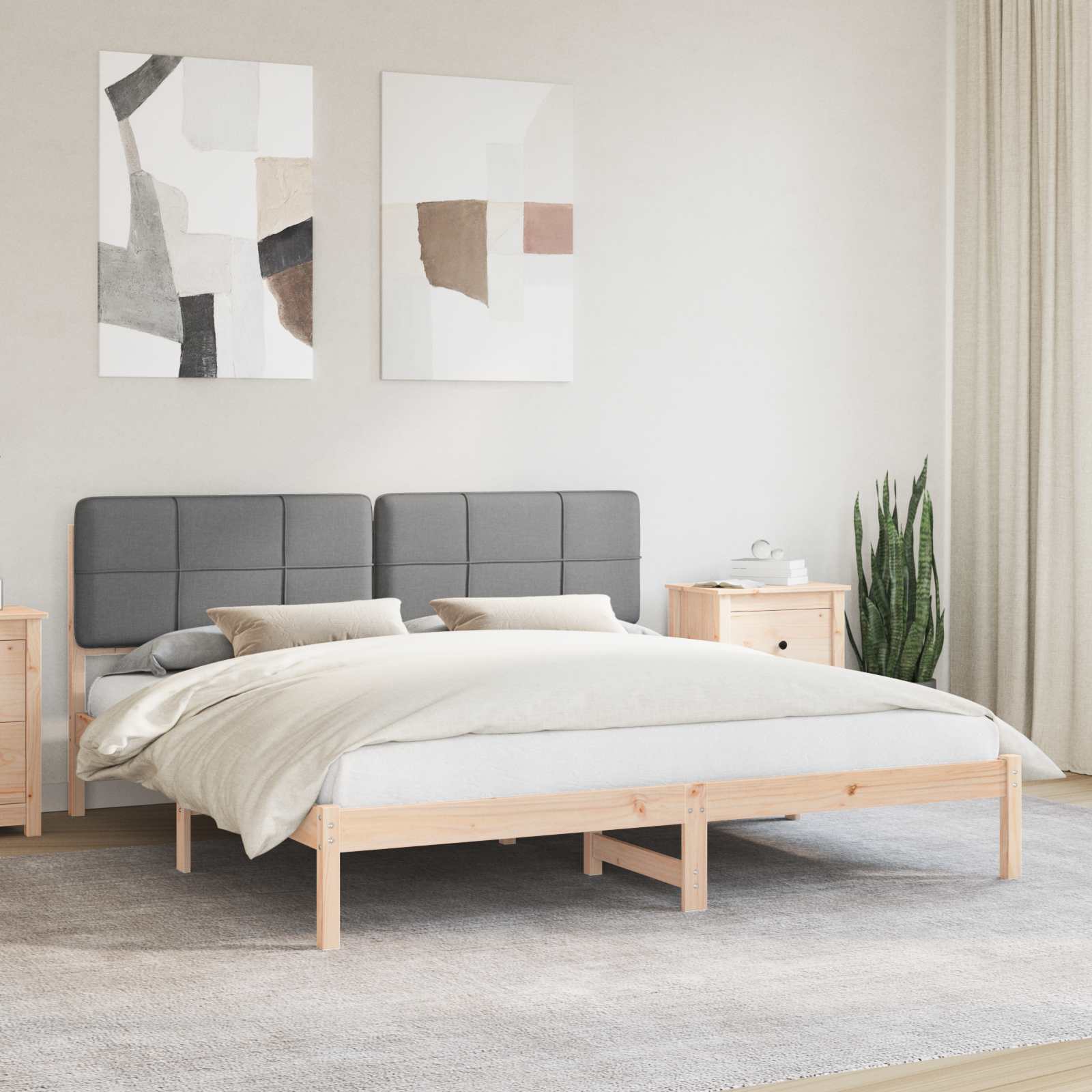 vidaXL Ramka łóżka z tapicerowanym wezgłowiem Jasnoszary 180 x 200 cm