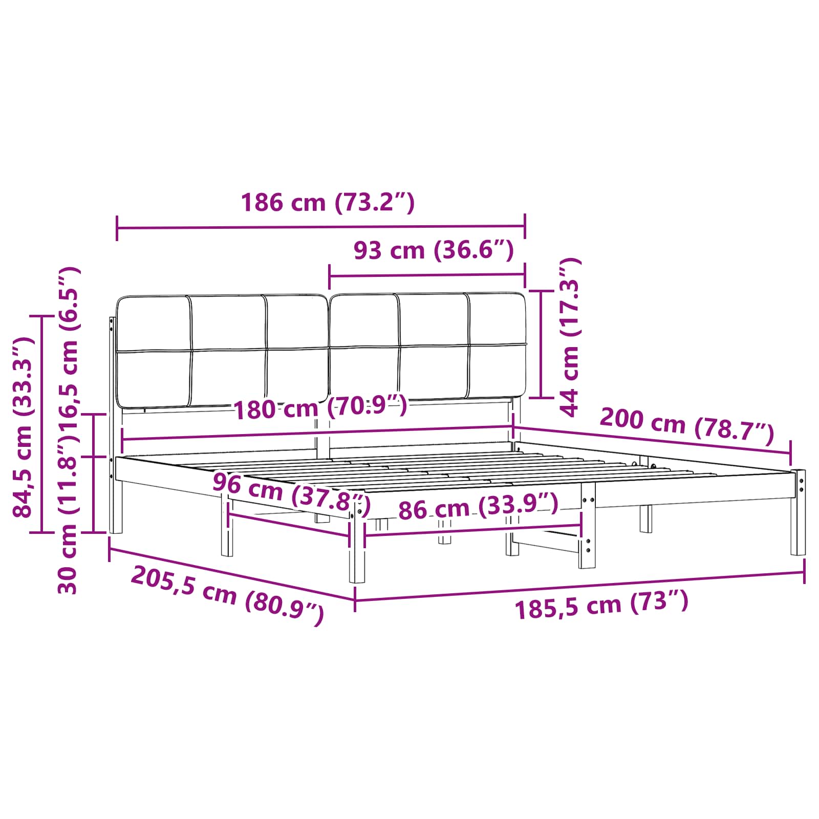 vidaXL Ramka łóżka z tapicerowanym wezgłowiem Ciemnoszary 180 x 200 cm