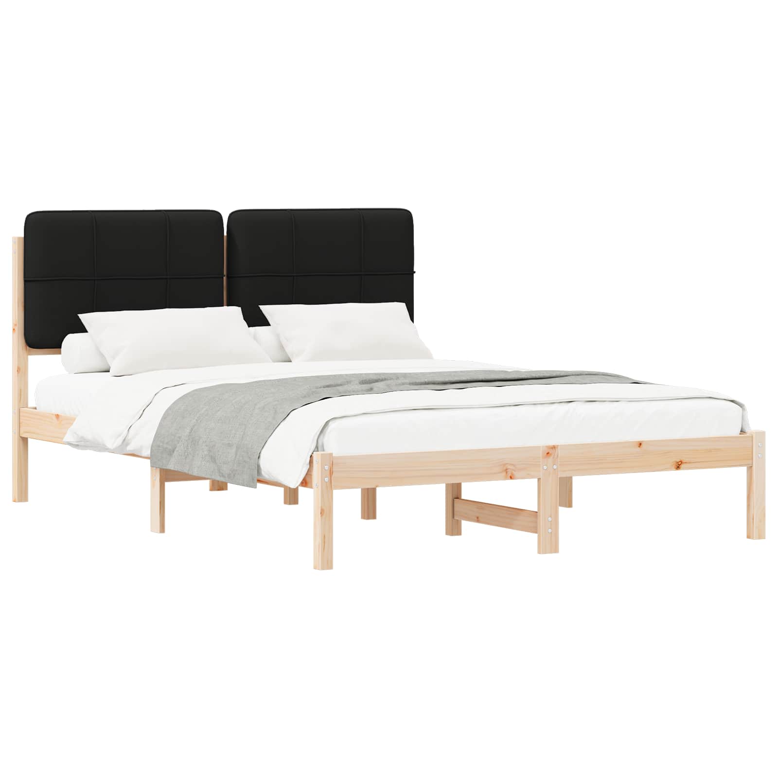 vidaXL Ramka łóżka z tapicerowanym wezgłowiem Czarny 150 x 200 cm