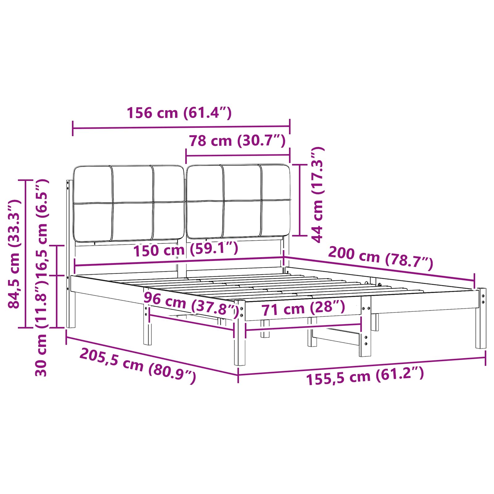 vidaXL Ramka łóżka z tapicerowanym wezgłowiem Ciemnoszary 150 x 200 cm