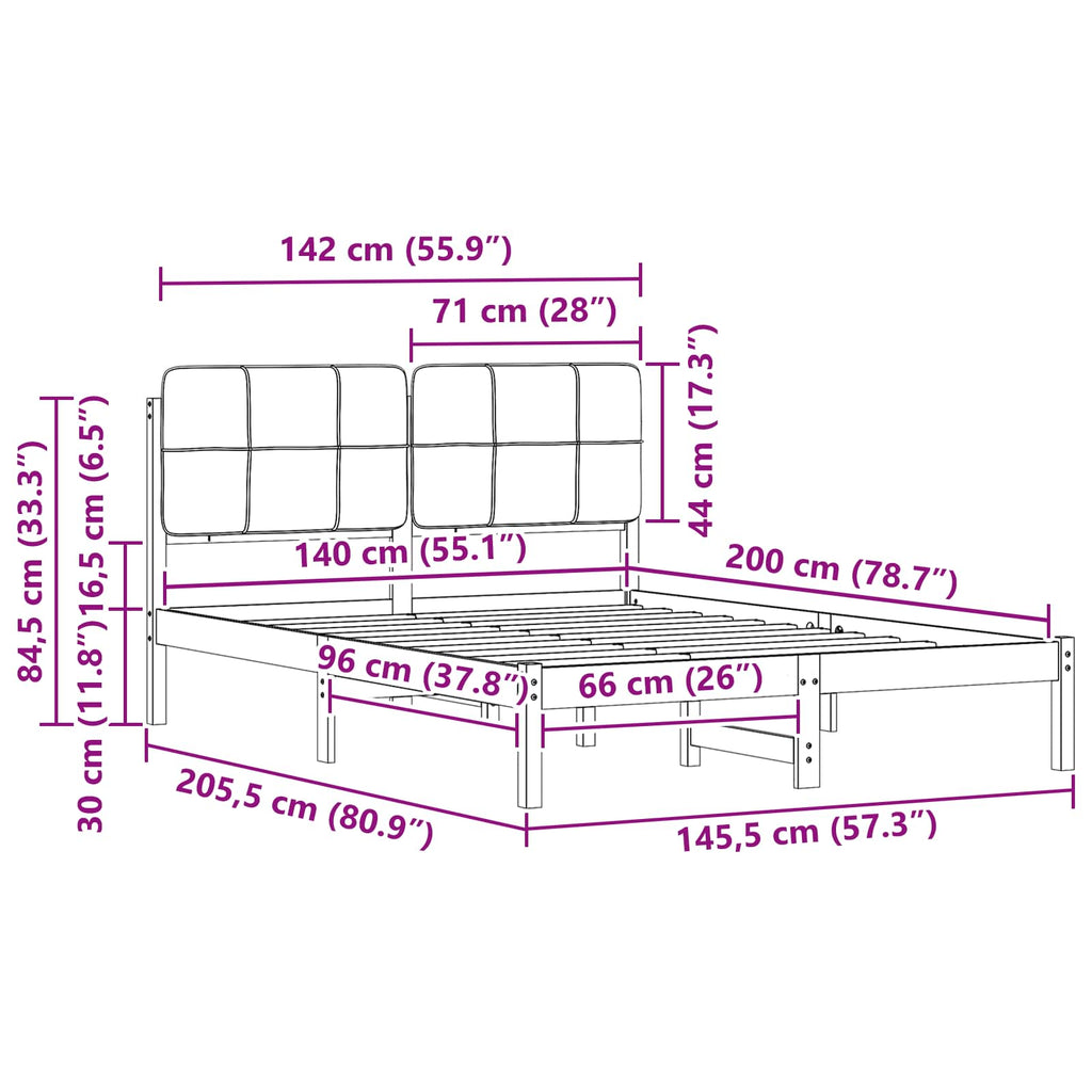 vidaXL Ramka łóżka z tapicerowanym wezgłowiem Ciemnoszary 140 x 200 cm