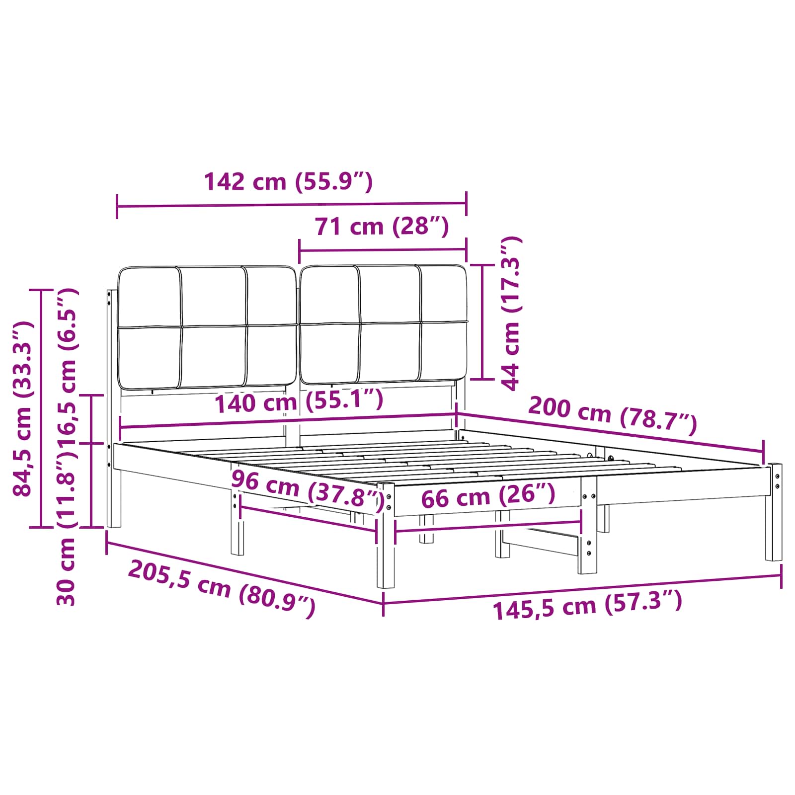 vidaXL Ramka łóżka z tapicerowanym wezgłowiem Jasnoszary 140 x 200 cm
